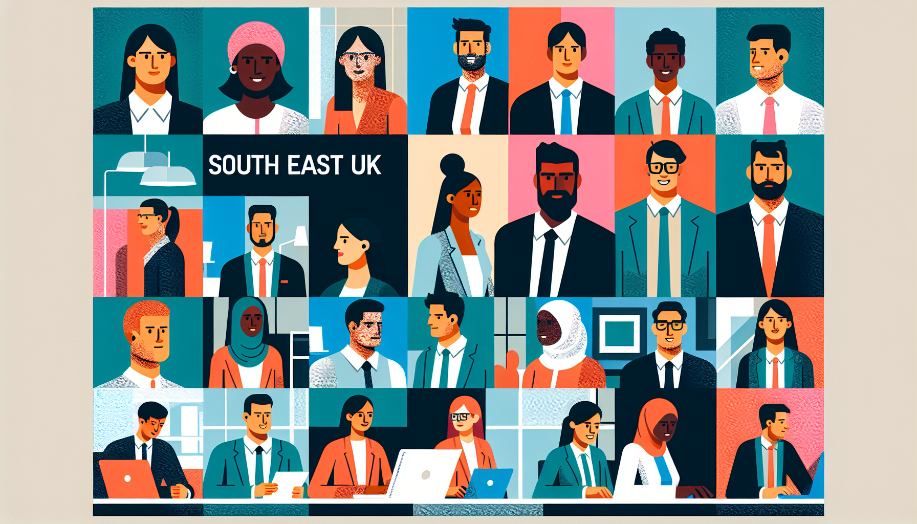 Diverse UK professionals in modern office setting