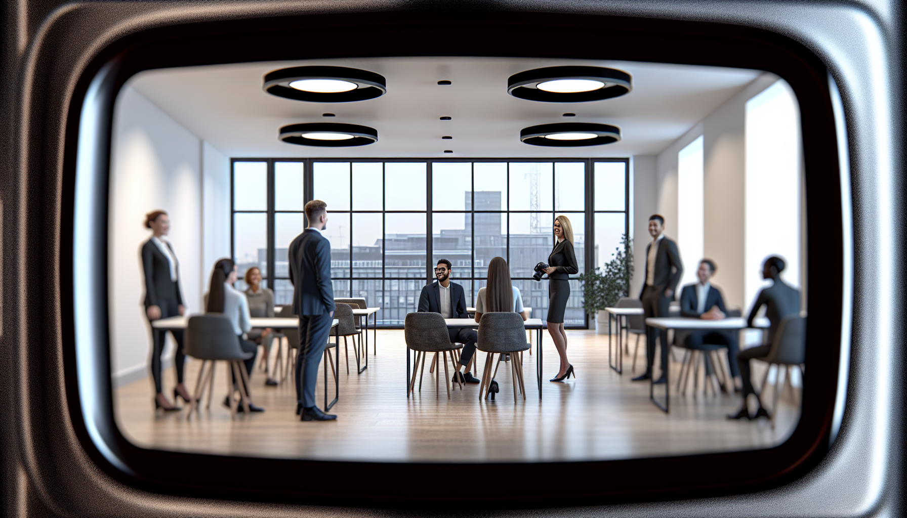 Diverse UK professionals in a modern open-plan office setting