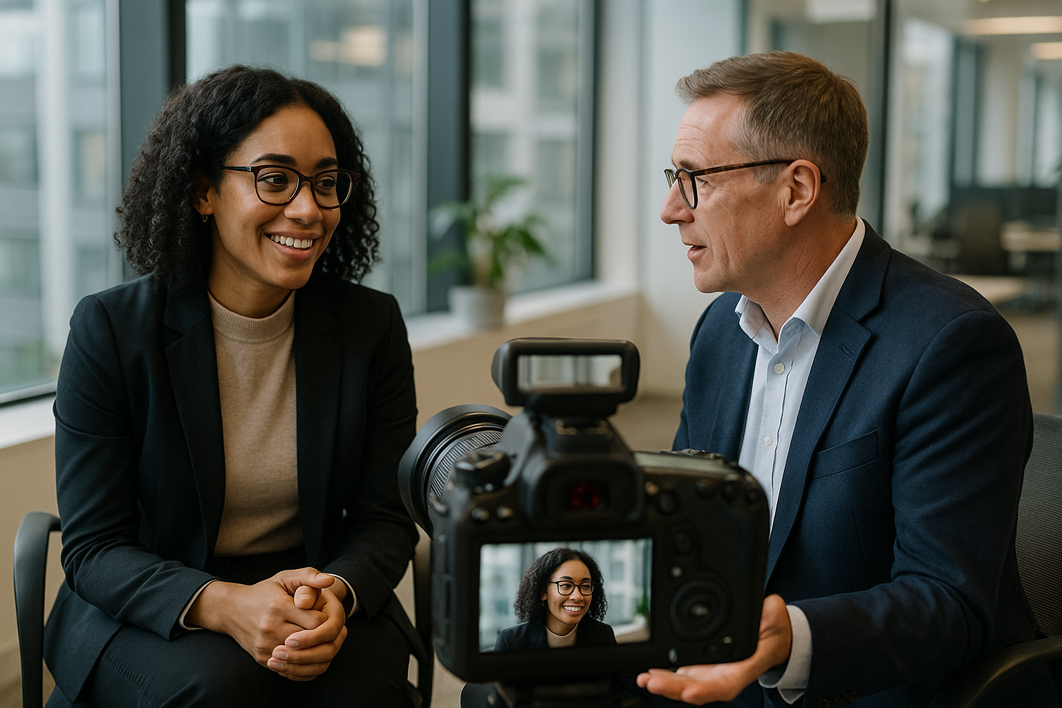 Two UK professionals discussing career next steps for HR business partner UK