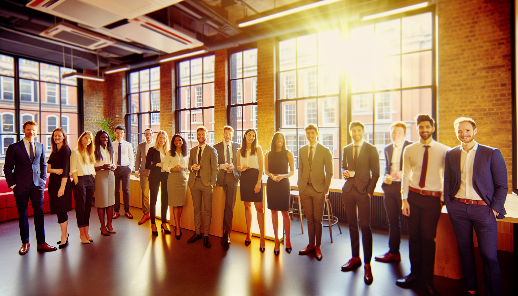 Diverse UK professionals working in a modern office