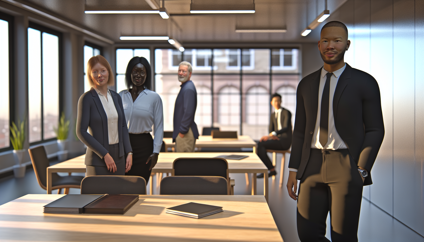 British professionals collaborating in an open-plan office