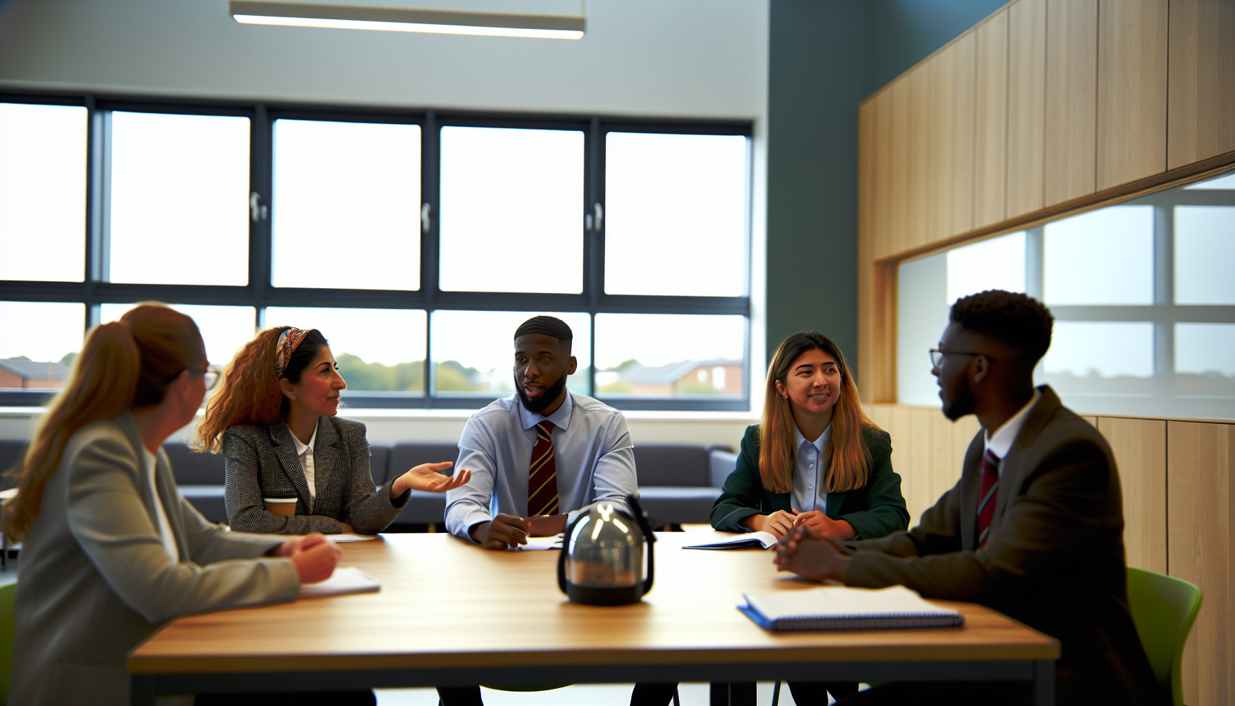 Team meeting of diverse UK professionals in a modern office