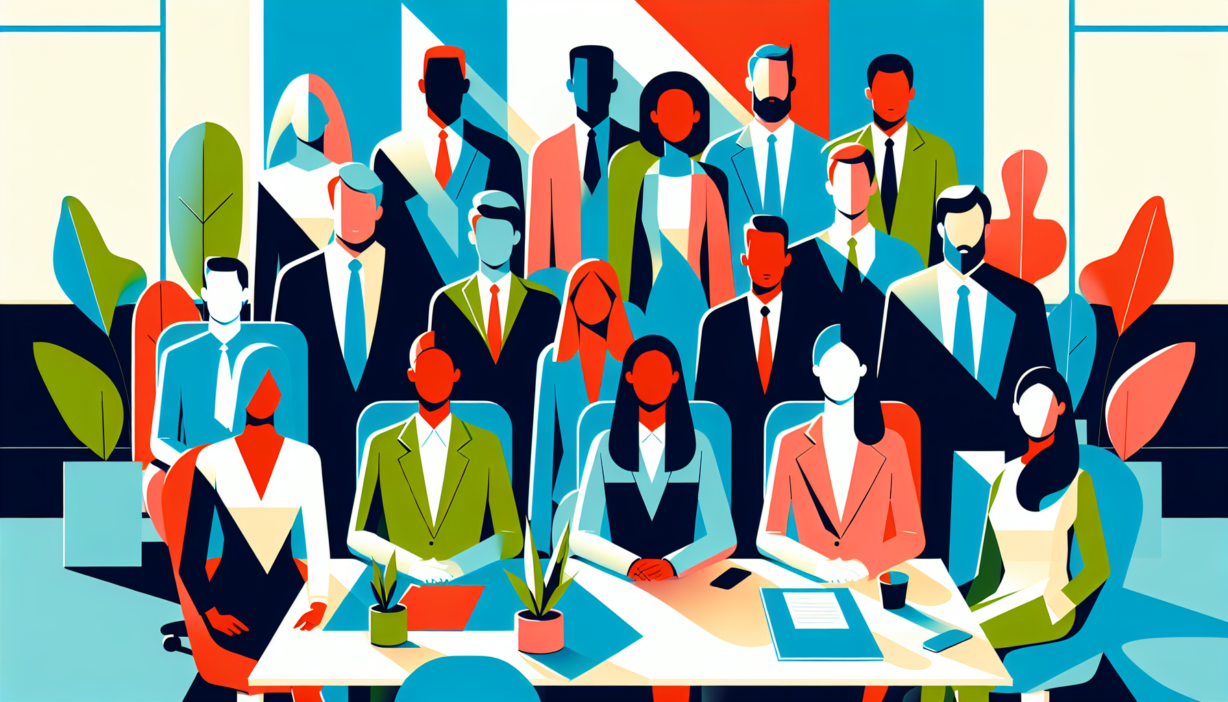 Illustration of diverse UK professionals in a modern office