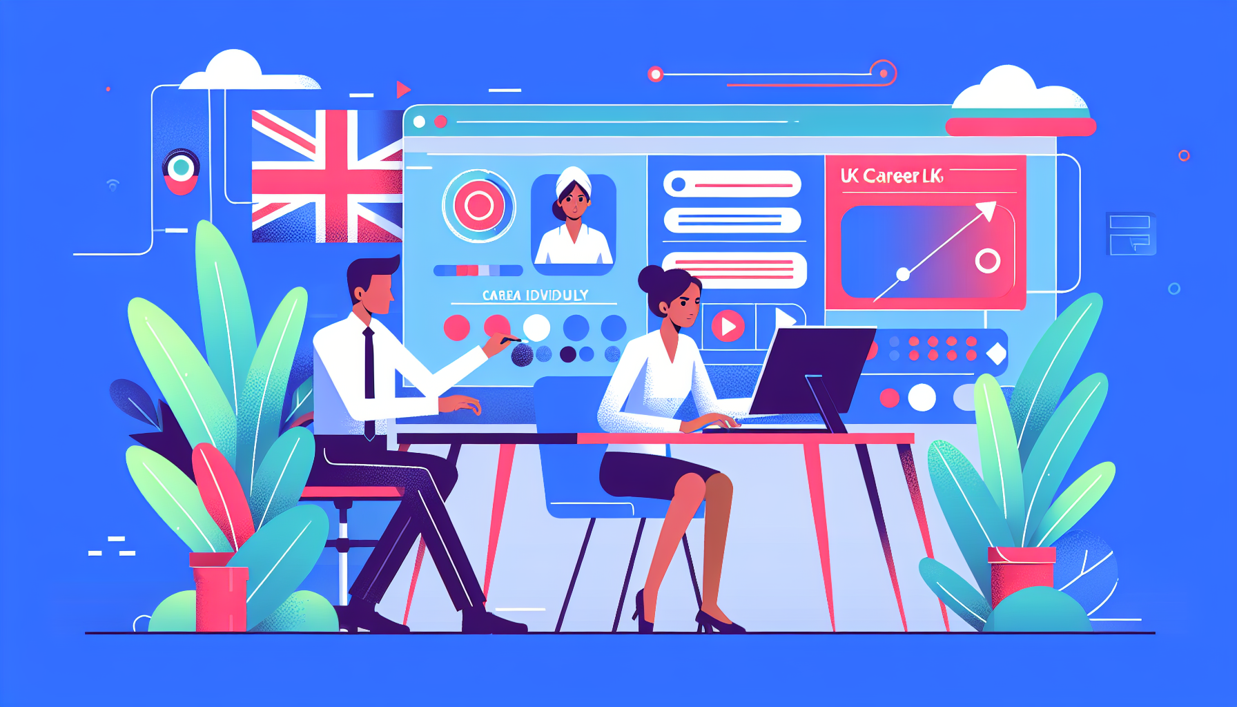Illustration of single UK professional at digital workspace