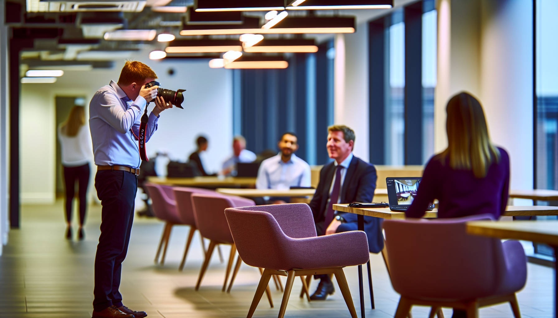 British professionals discussing union rights in an office