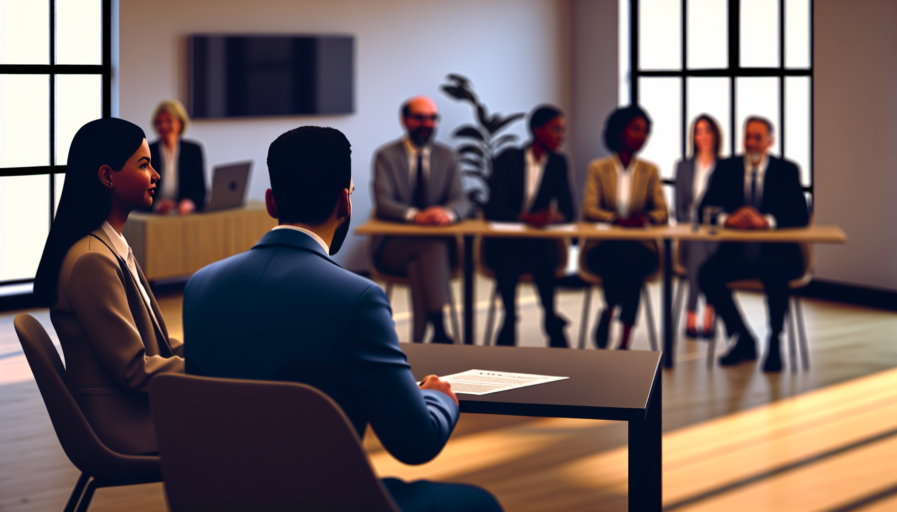 Diverse UK professionals discussing in modern office