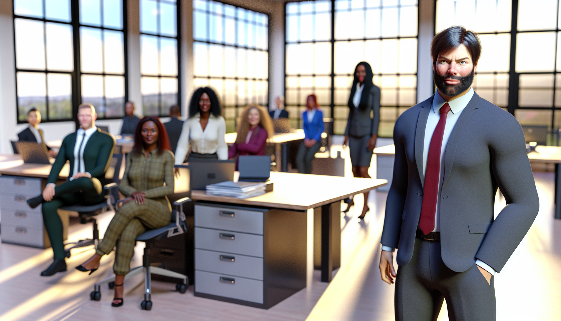 Diverse group of professionals in a modern UK office setting