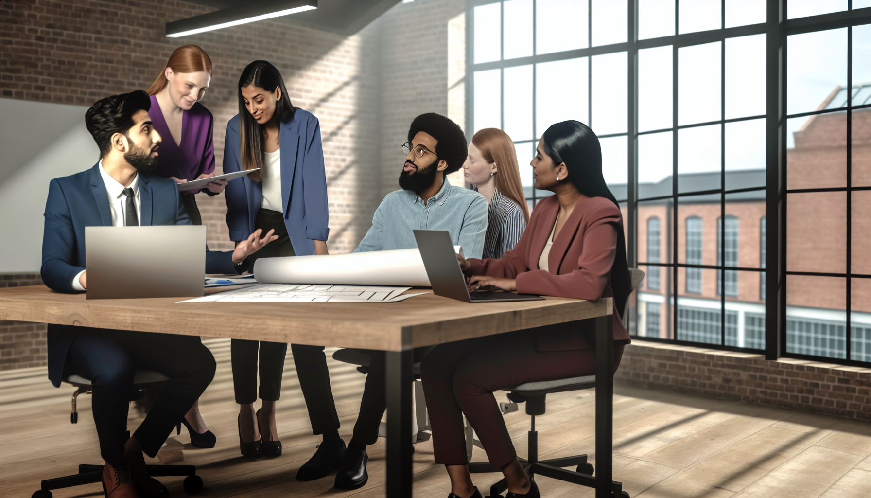 UK professionals in a team meeting in a modern office