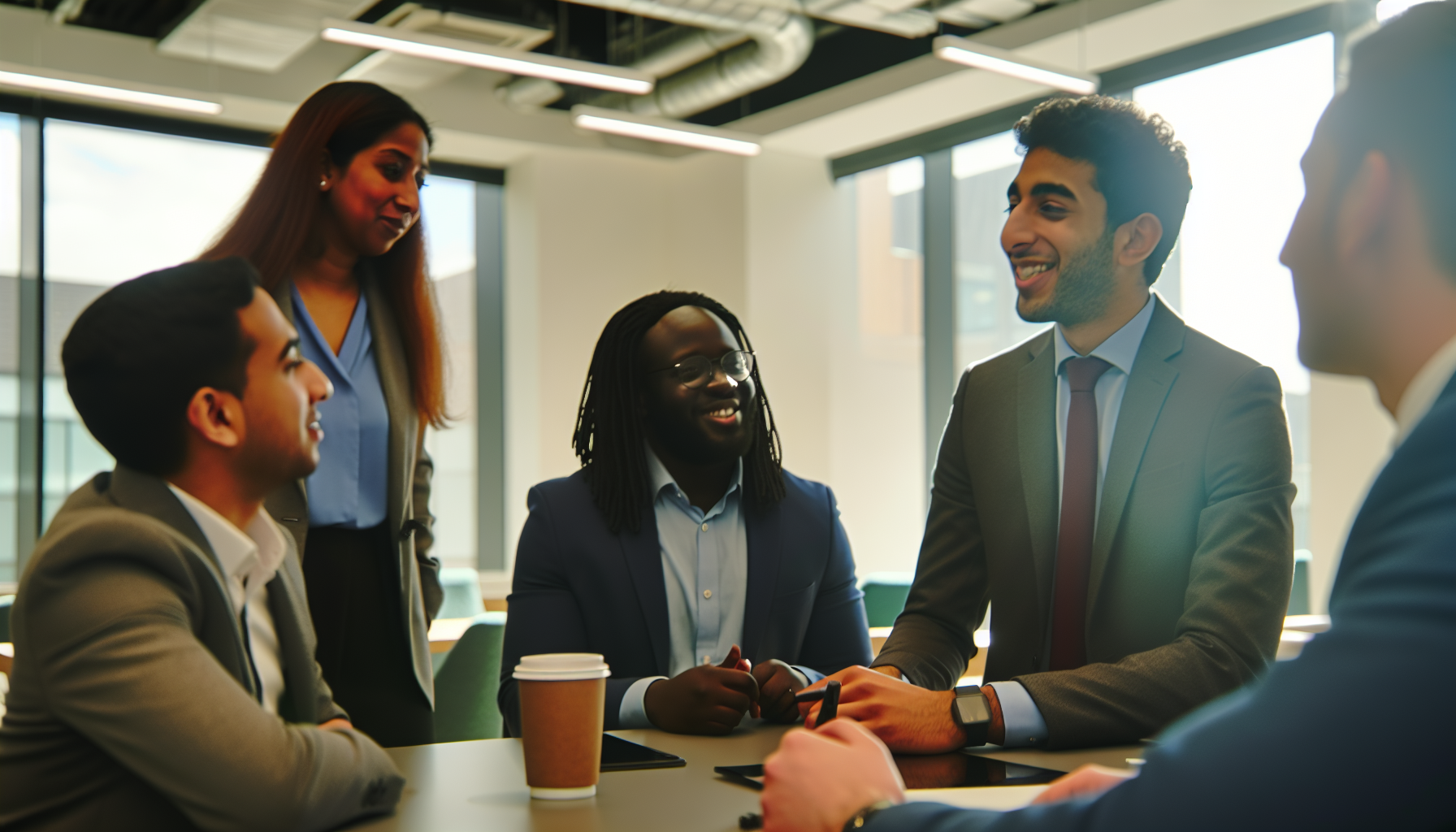 UK team collaborating in a bright modern office environment