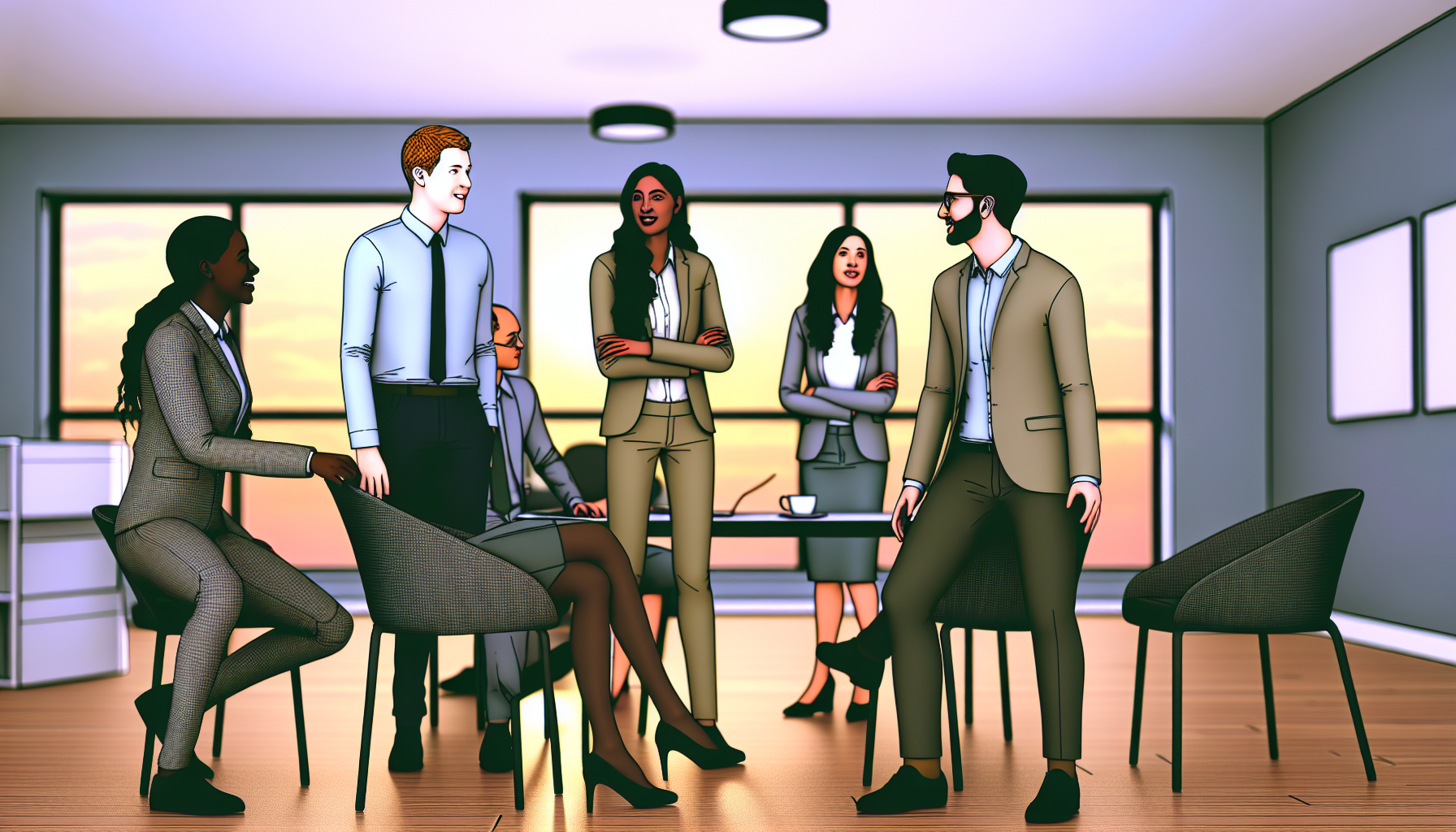 British professionals discussing salary negotiation in a modern office