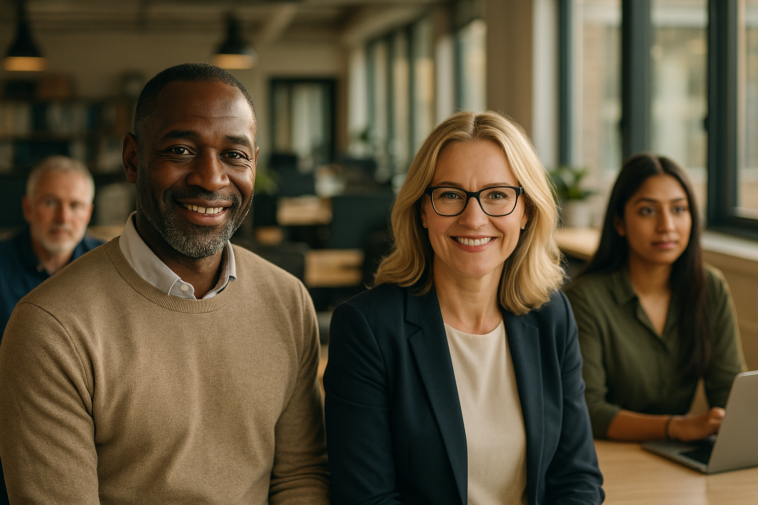 British professionals in a modern office discussing golden parachute UK