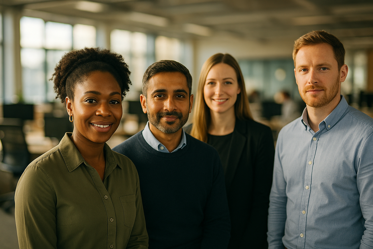 British professionals in a modern office discussing London weighting salary