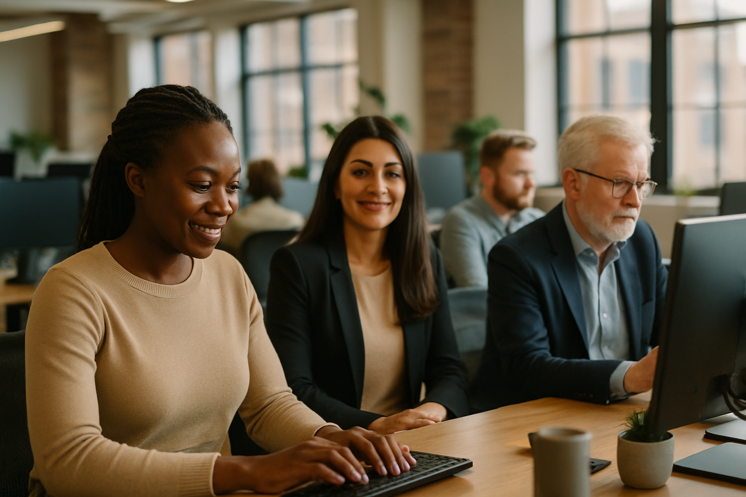 British professionals in a modern office discussing term time working UK