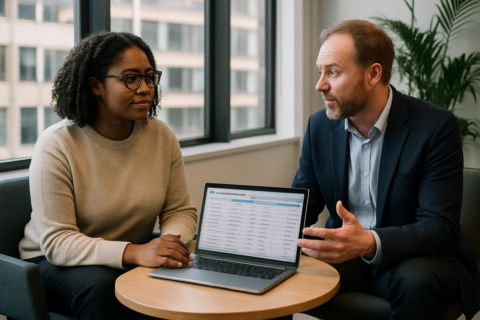 Two UK professionals discussing career next steps for term time working UK
