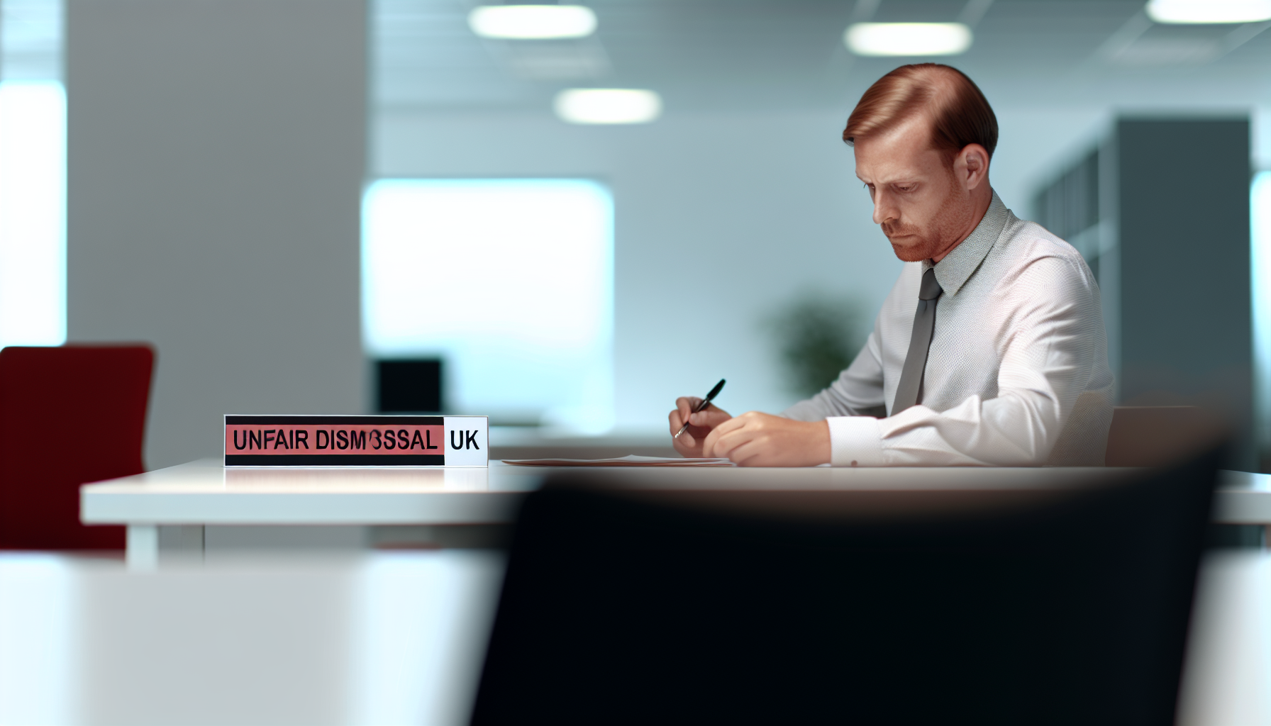 A UK professional focused on work at their desk in a modern office