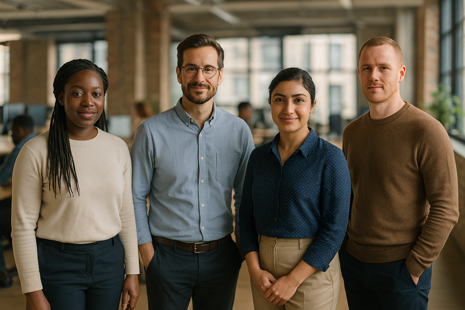 British professionals in a modern office discussing Universal Basic Income UK