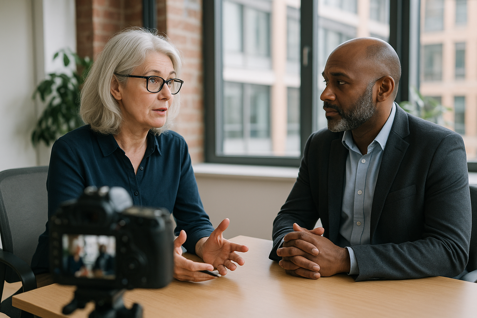 Two UK professionals discussing career next steps for Universal Basic Income UK