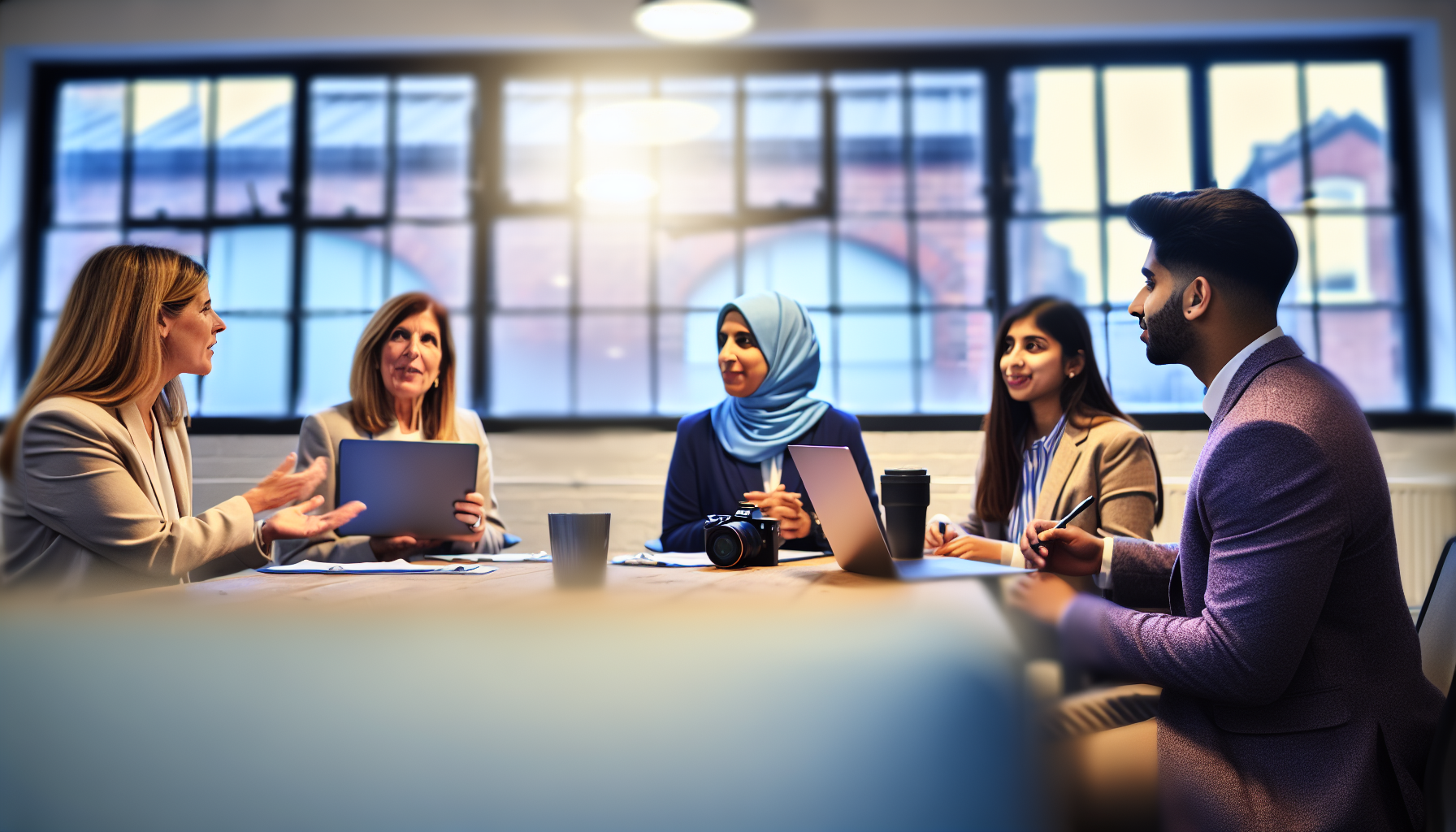 UK team meeting on volunteer rights in a modern office