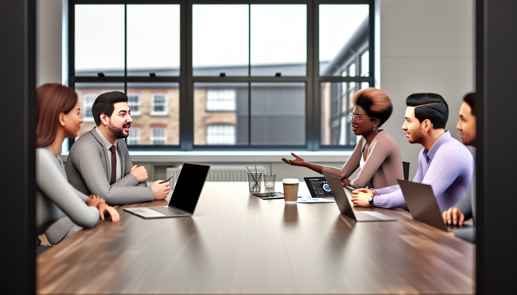 Team meeting in a UK office discussing working hours