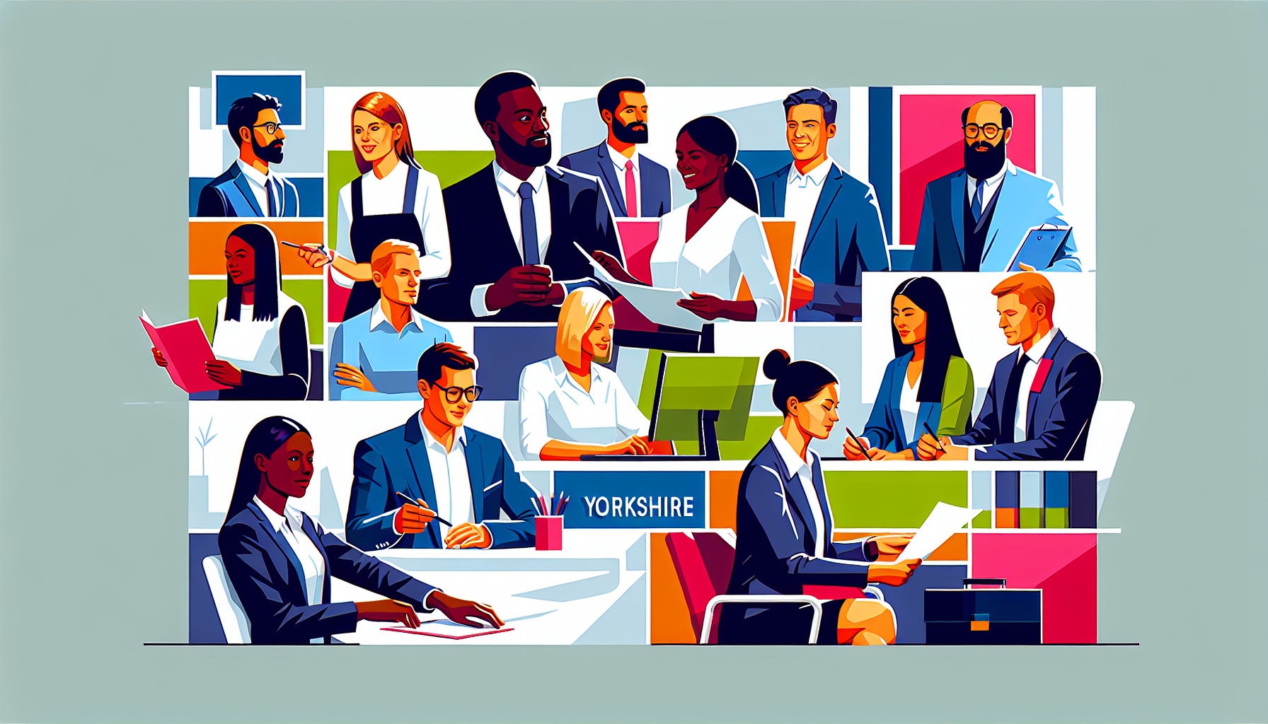 Diverse UK professionals in a modern office setting