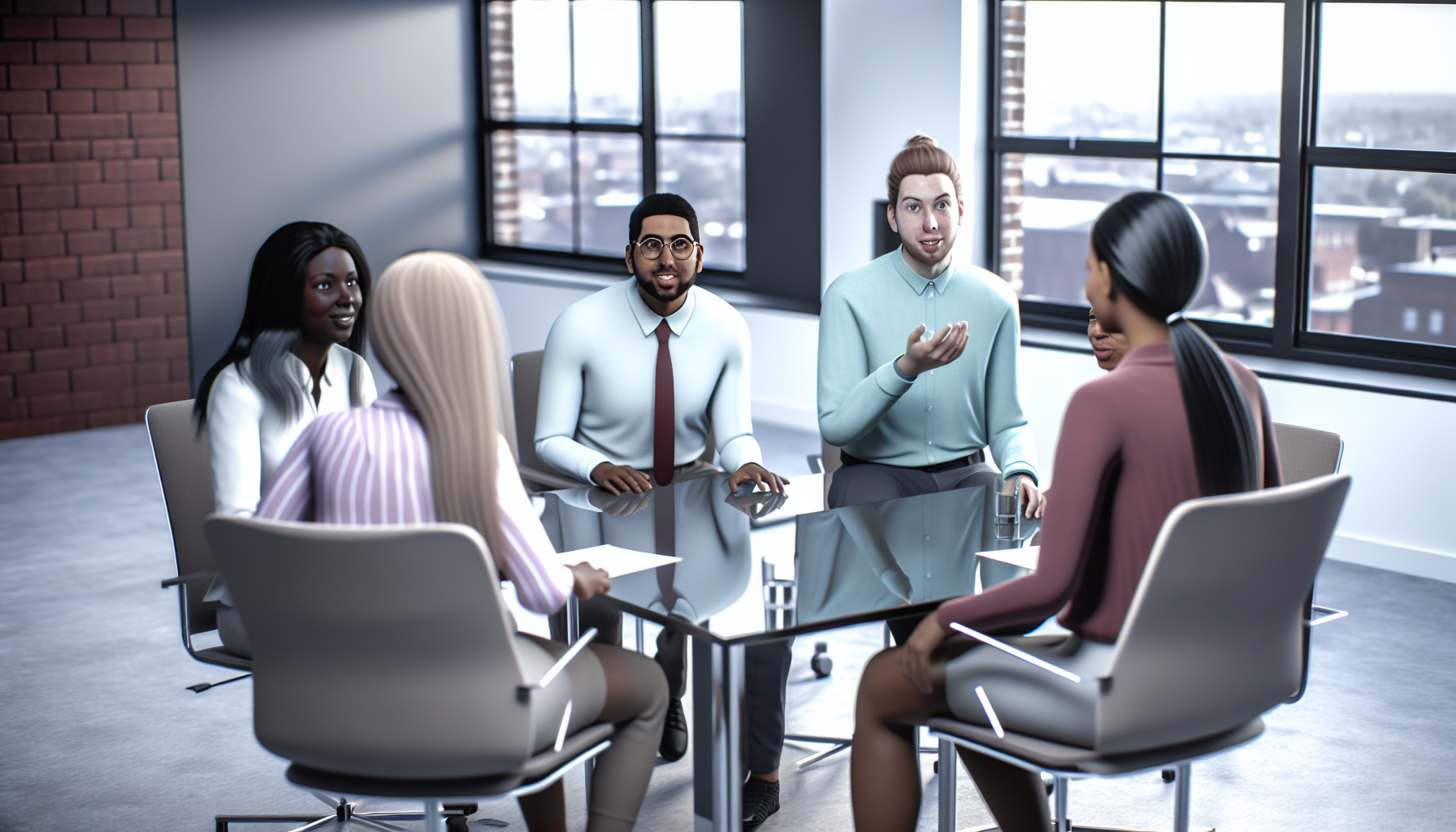 UK team meeting in a modern office environment.