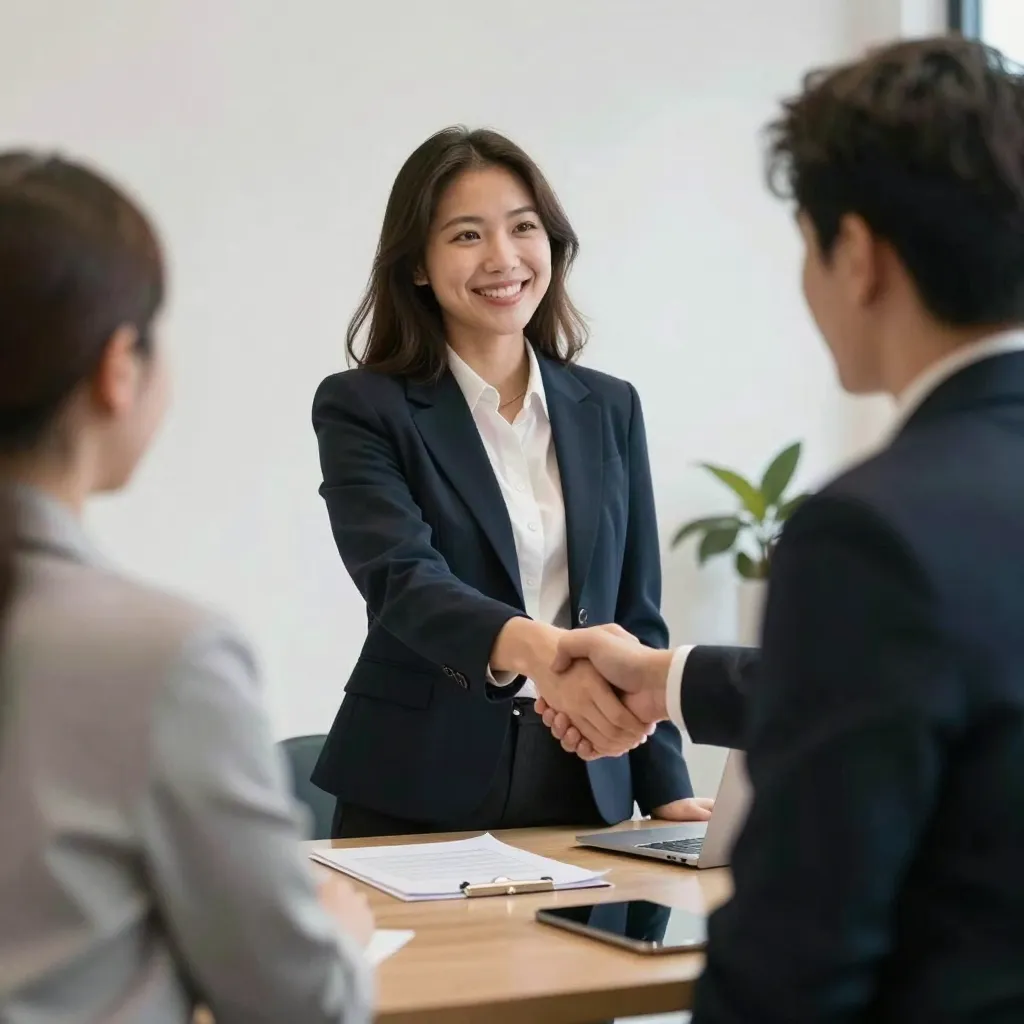 Professional handshake after successful interview of Gen z candidate